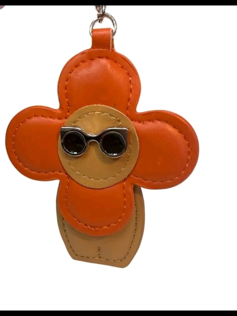 Orange Flower Keychain Bag Charm with Sunglasses Accent